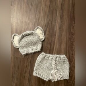 Adorable Gray Elephant Knit Hat and Shorts Set for newborns